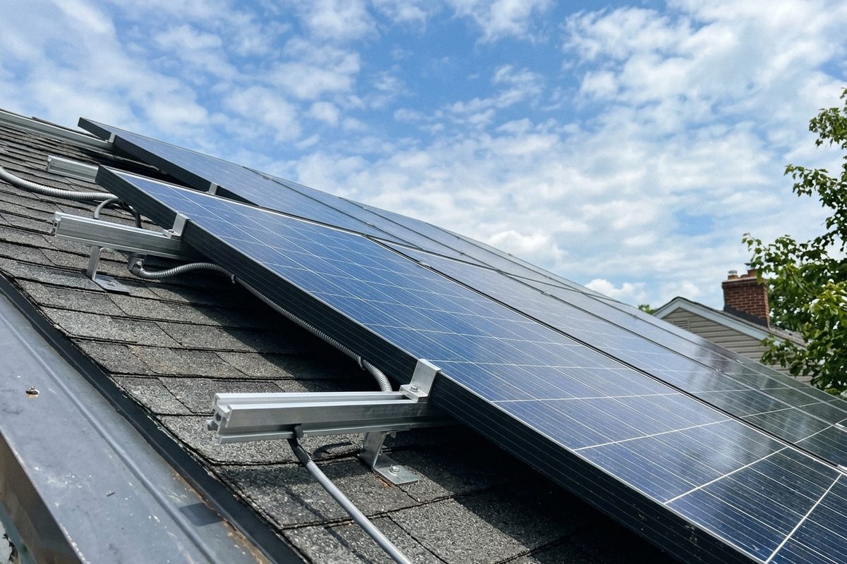 Détail d'une installation de panneaux solaires