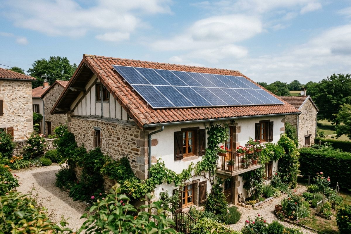 Installation de panneaux solaires sur une maison en pierre